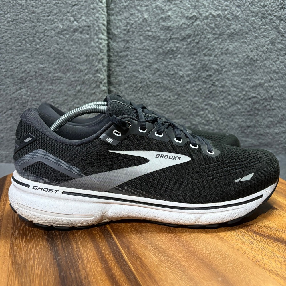Brooks Ghost 15 Mens Running Shoes Black White Grey 1103931D012 Size 11.5 D